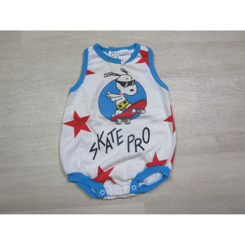 Vintage Toddler Romper (12 months)‎ 1980s Peanuts Cartoon Snoopy Skateboard Pro